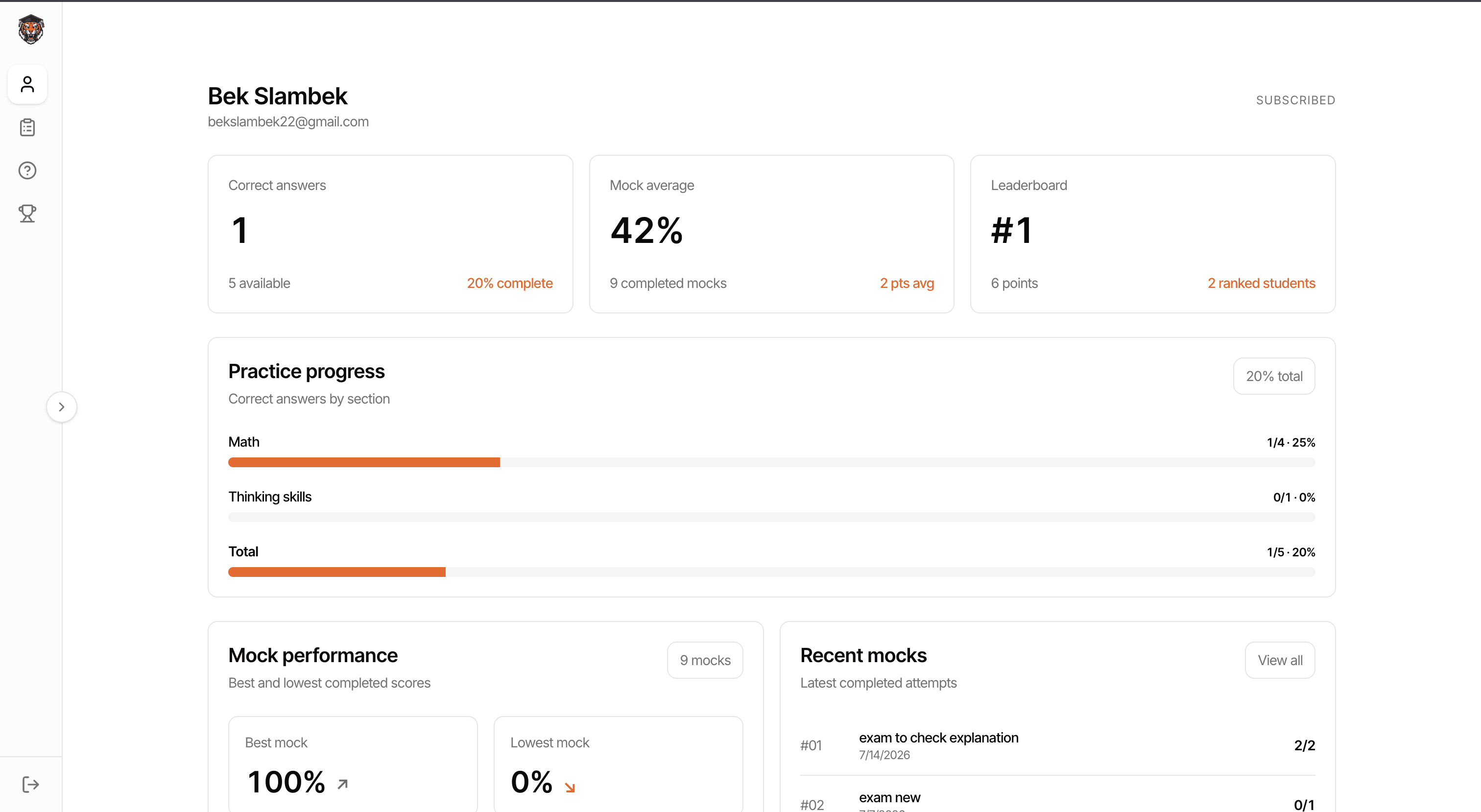 TigerZnuet student dashboard preview